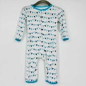 Kickee Pants Snap‎ Blue Flags Coveralls Bodysuit Size 3-6 Months Bamboo